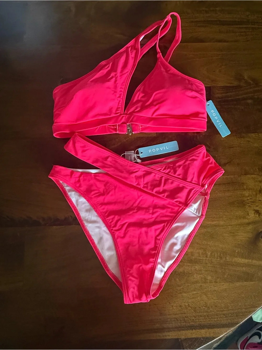 Popvil Hot Pink Asymmetric Bikini Set - Women's Swim
